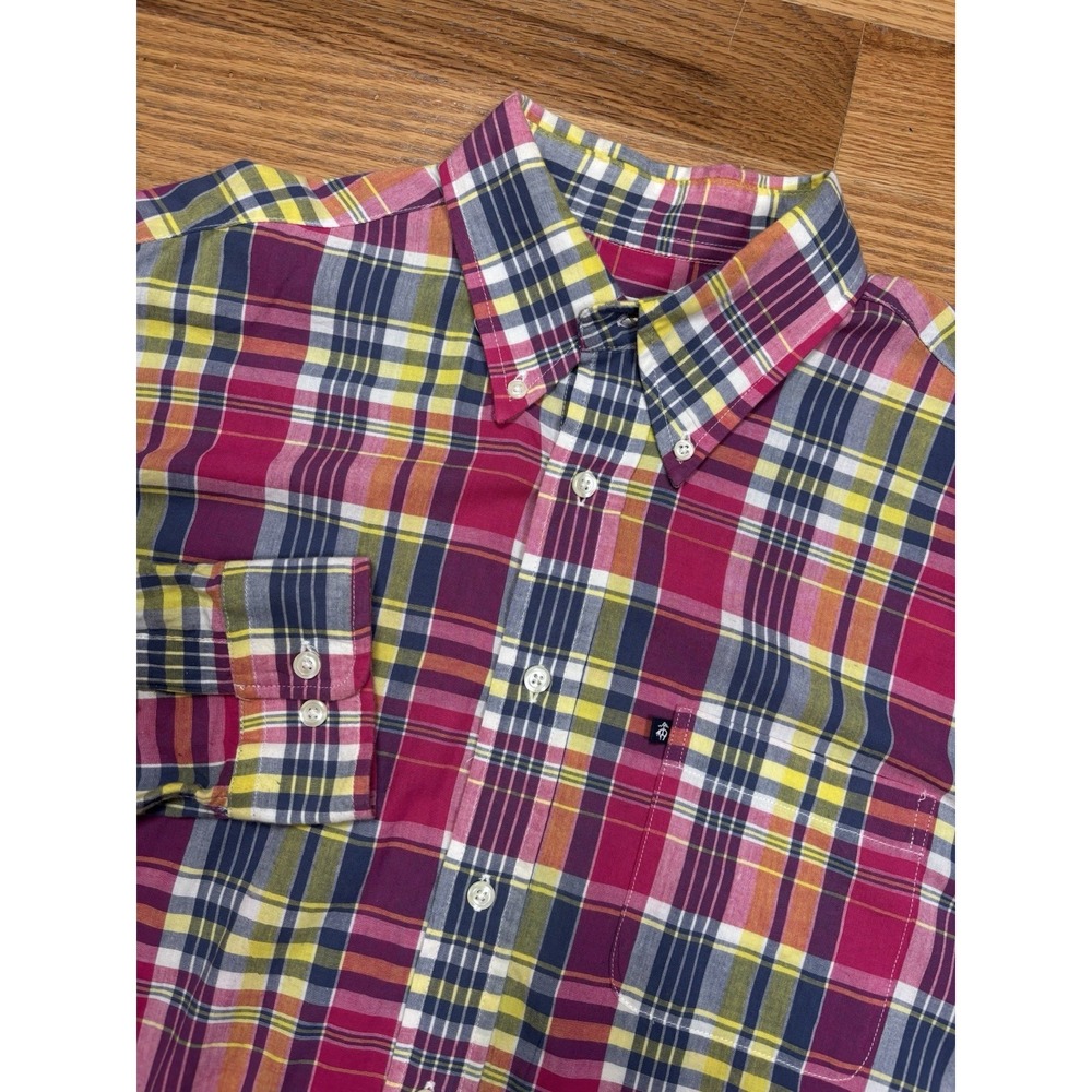 Brooks Brothers 346 Pink Blue Plaid Shirt Men Sz Large Button Up Long Slv Cotton